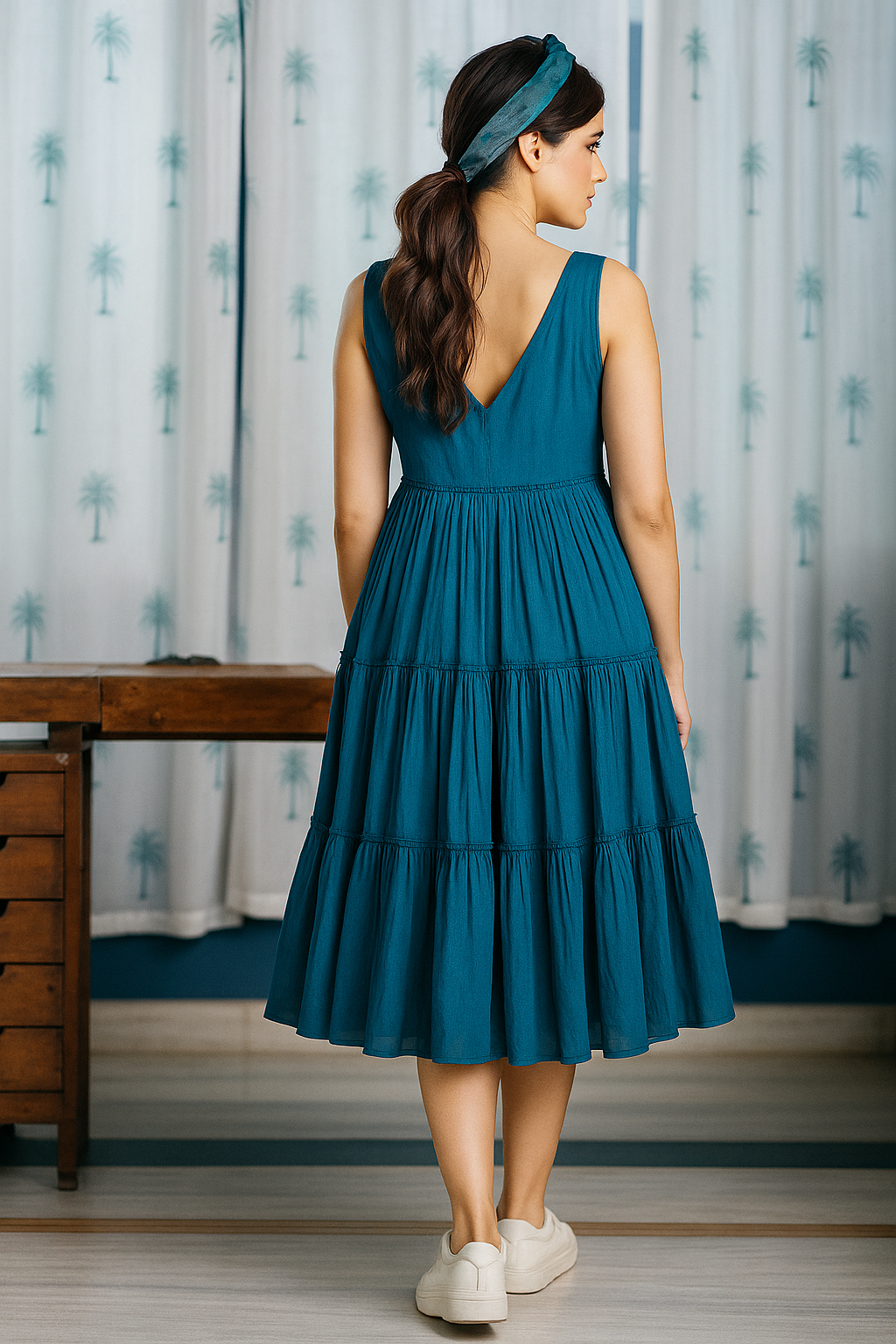 Teal Breeze Tiered Midi Dress