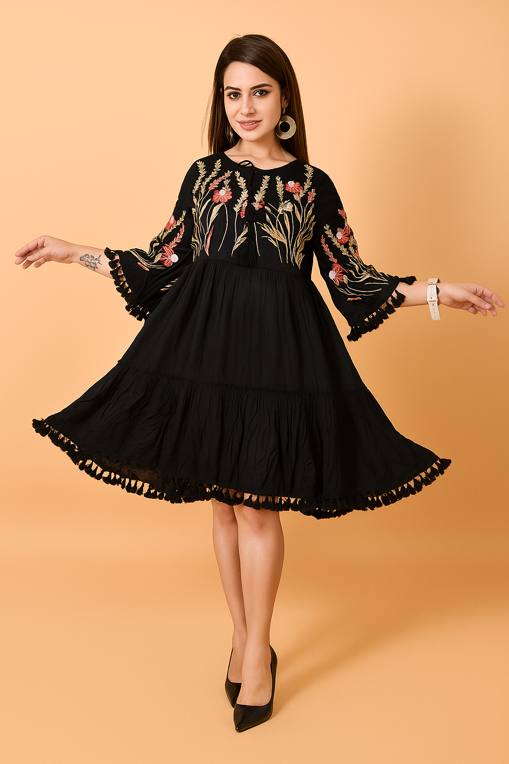 Midnight Bloom Embroidered Dress