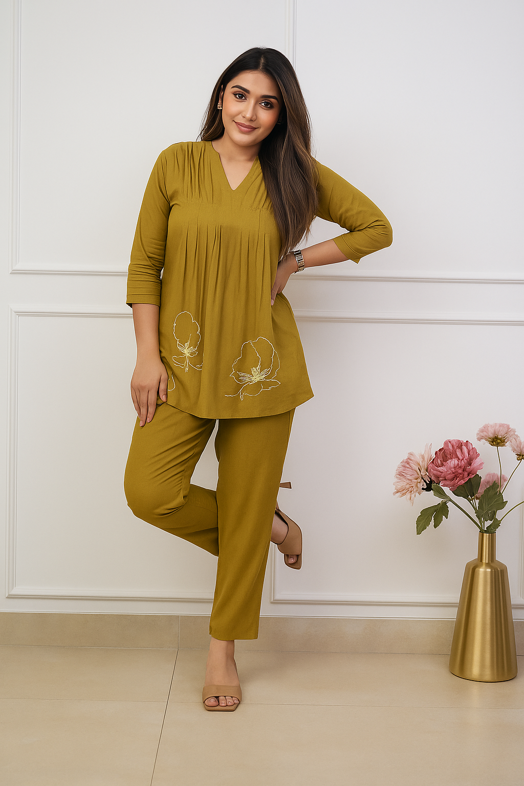 Olive Bloom Embroidered Co-ord Set
