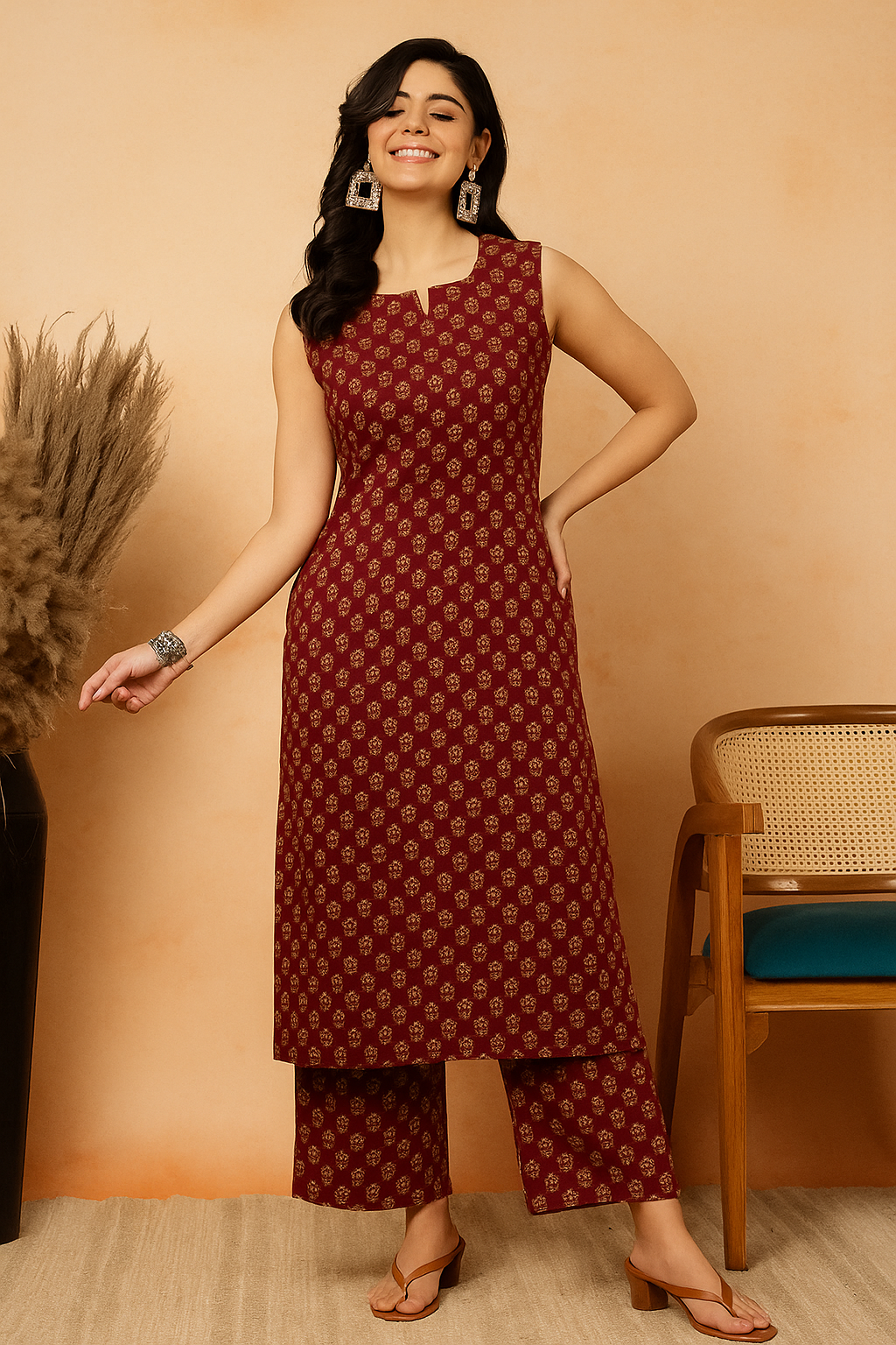 Floral Print Straight Kurta with Palazzos