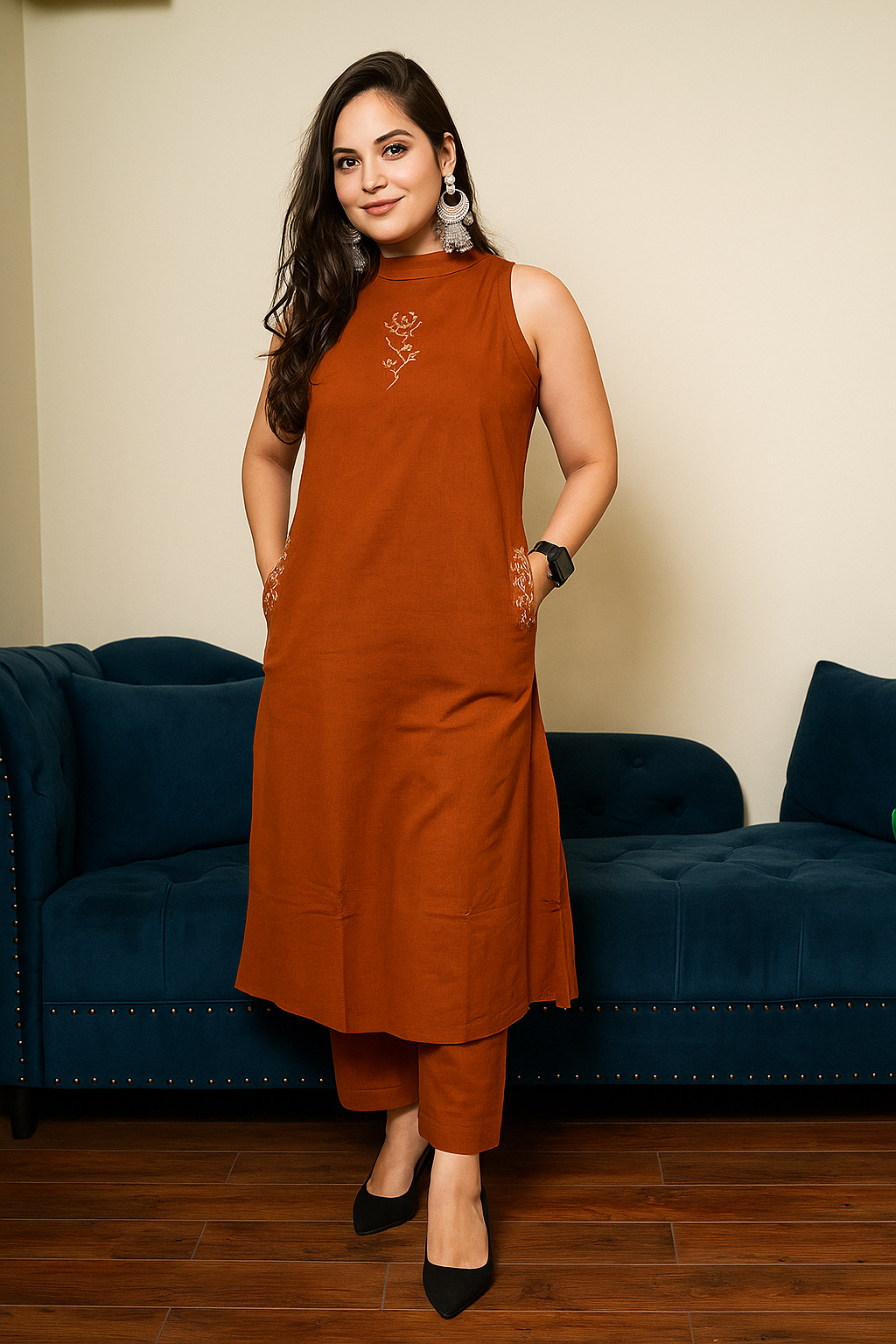 Solid Embroidered Cord Set