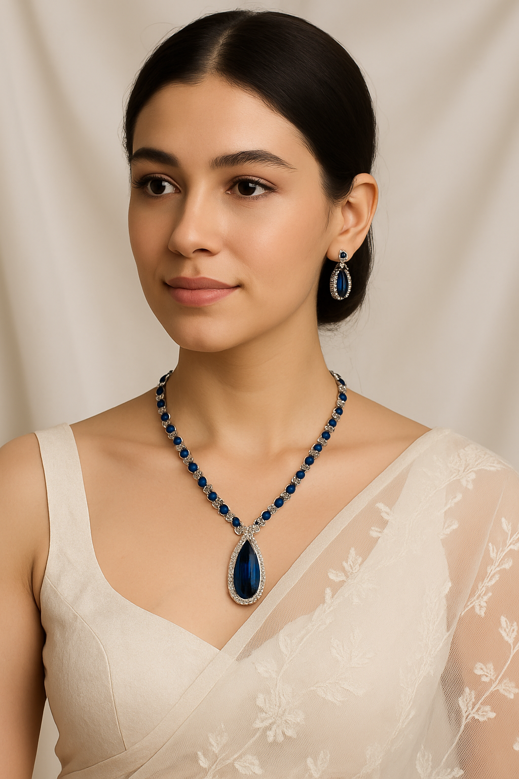 Radiant American Diamond Rhodium Coated Necklace Set