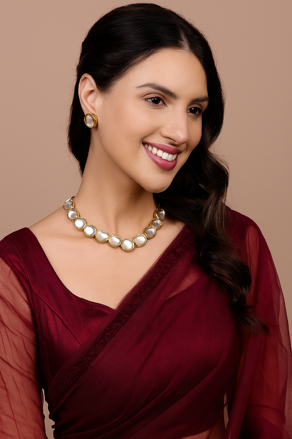Elegance Mirror Polki Necklace Set