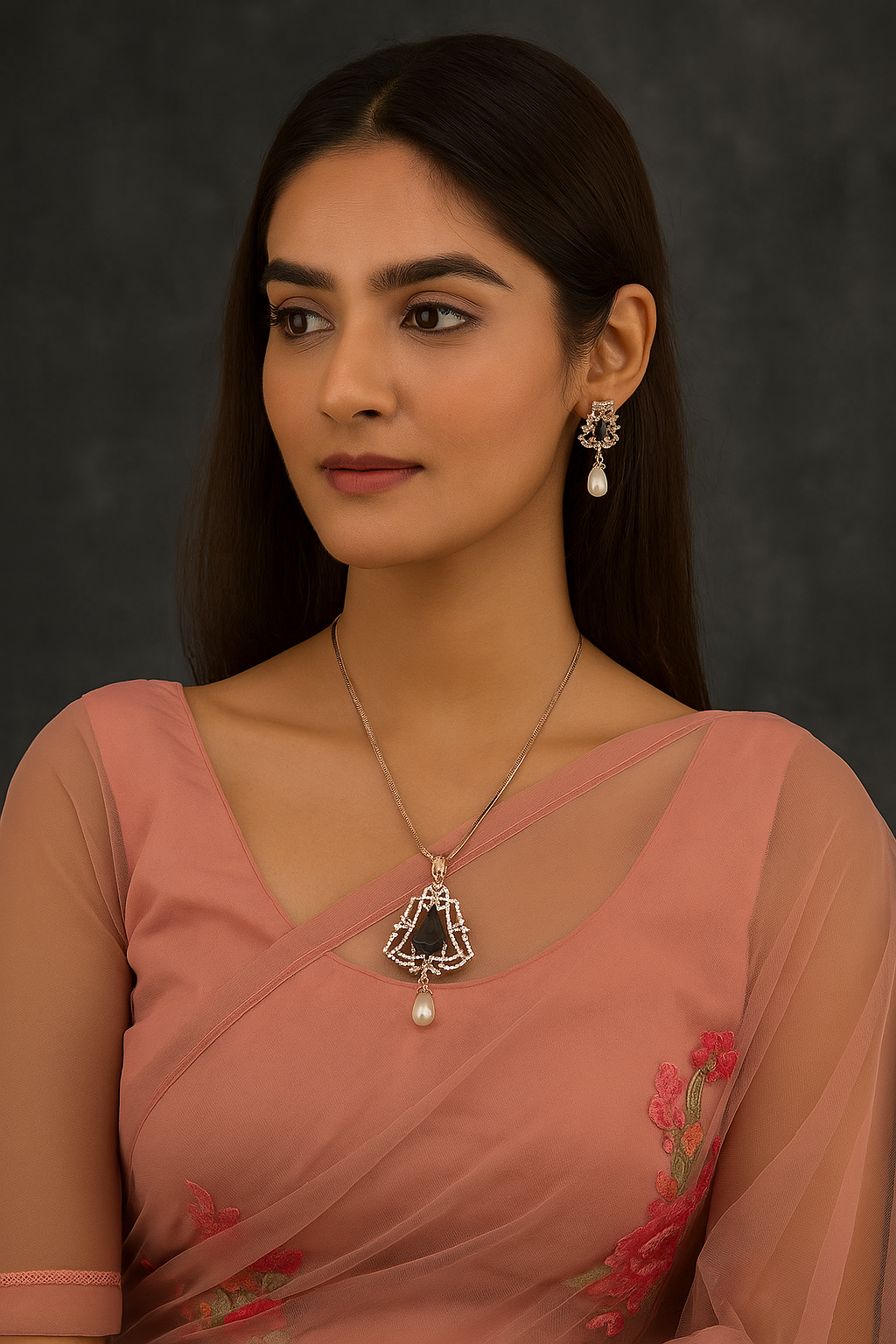 Royal Noir Pearl Drop Necklace & Earring Set